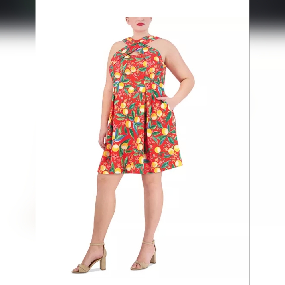 Vince CamutoPlus Size Printed High-Neck Fit & Flare Dress